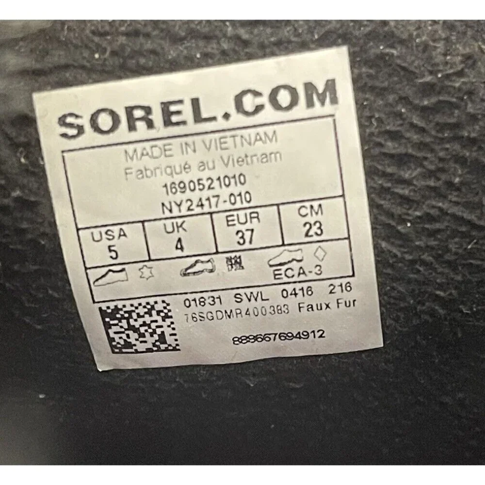 Sorel NY2417-010 Black Rubber Suede Leather Lace Ankle Snow Boots Youth Size 5